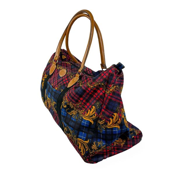 Gitano Y2K Duffel Travel Bag 90s Plaid Tapestry Canvas Tote Cottage Retro Chic - Picture 3 of 13